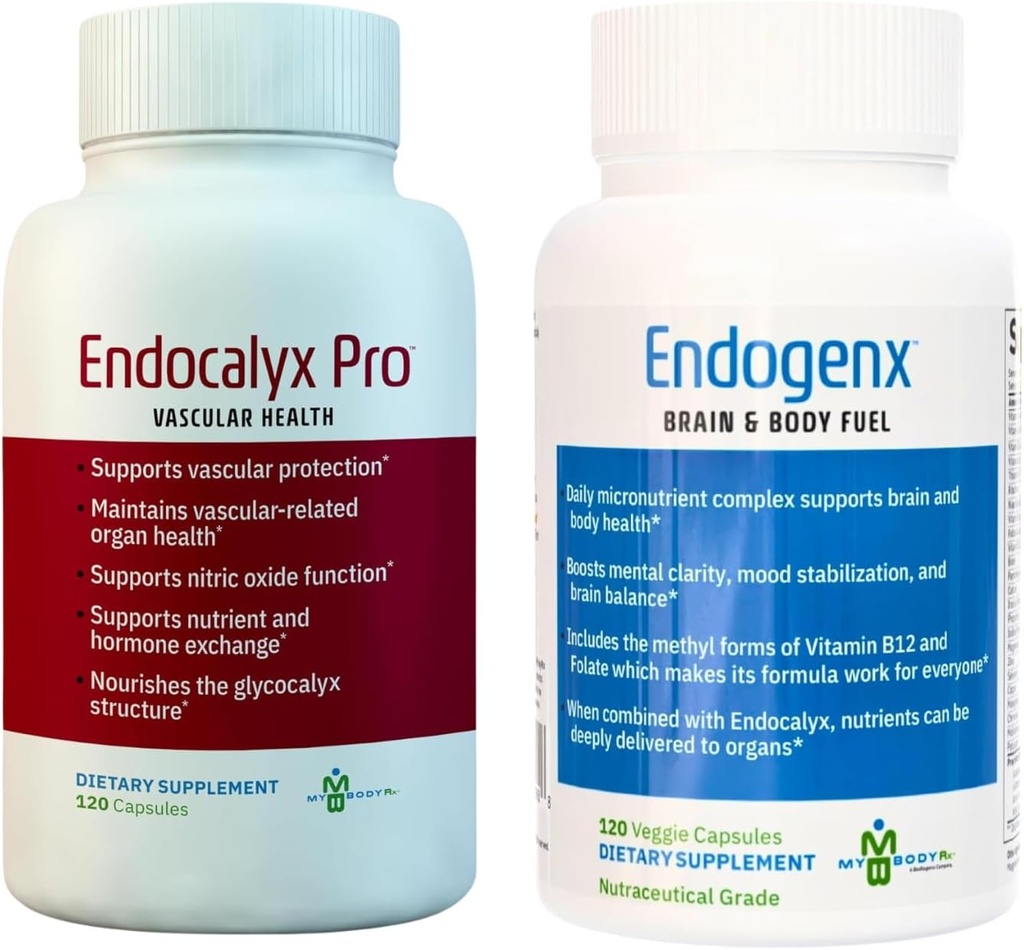 Endocalyx Pro & Endogenx Health Essentials Combo: Advanced Vaskulære Protection, Nitrogen Oxide Support, og Omfattende Multi- Vitamin Brain & Kropstillæg - 240 kapsler