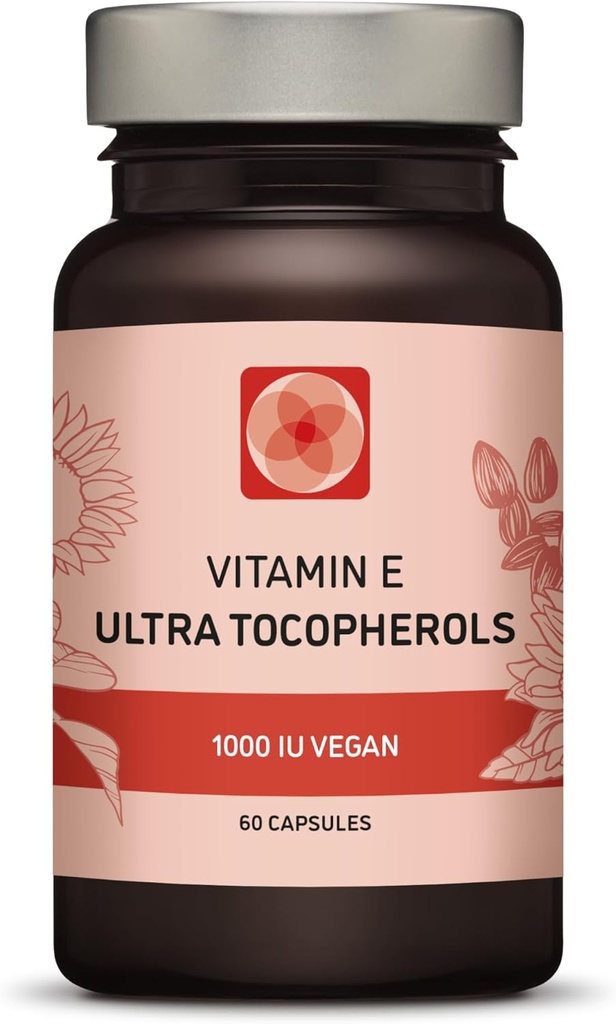 Vitamin E 1000 IE Ultra Tocopherol 450mg E Vegan - Alle 4 Tocopheroler - Alpha Tocopherol + Beta Tocopherol + Gamma Tocopherol + Delta Tocopherol - Unique d Alpha (60)