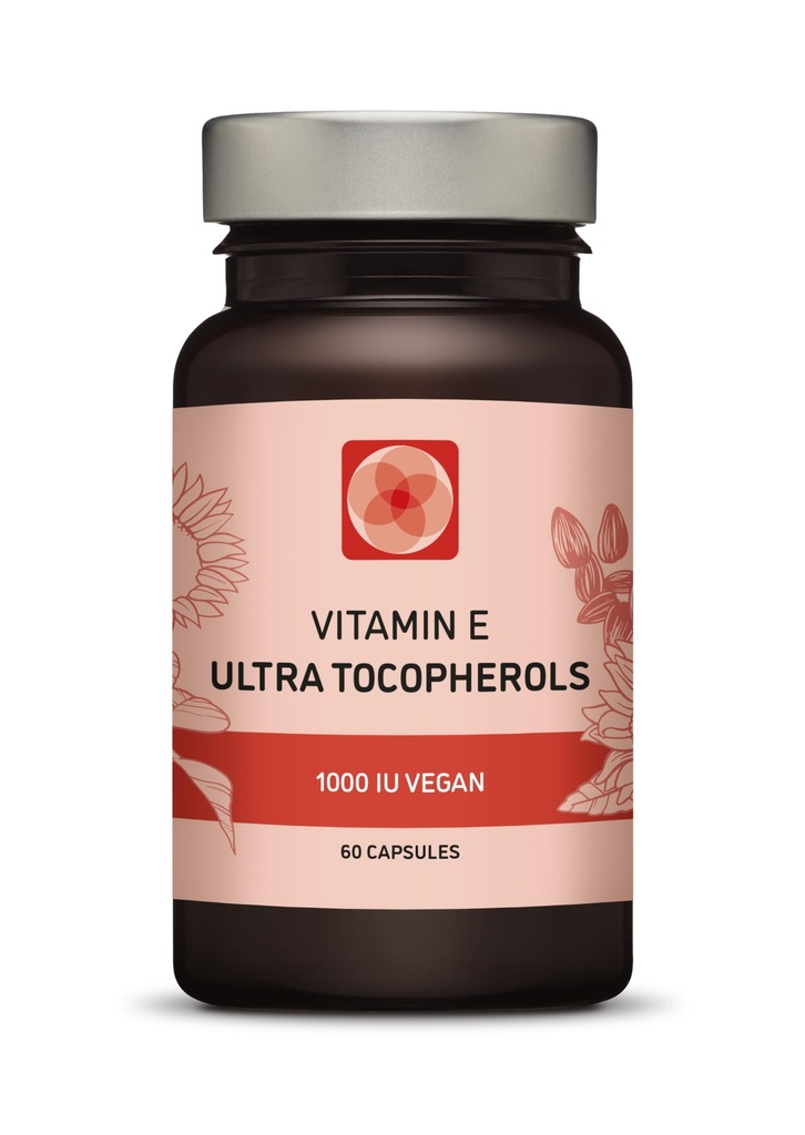 Vitamin E 1000 IE Ultra Tocopherol 450mg E Vegan - Alle 4 Tocopheroler - Alpha Tocopherol + Beta Tocopherol + Gamma Tocopherol + Delta Tocopherol - Unique d Alpha (60)