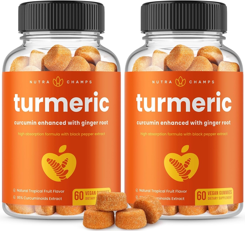 Gurkemeje Gummier til voksne & Børn med Ginger & Black Pepper Extract 124; 95% Curcuminoids