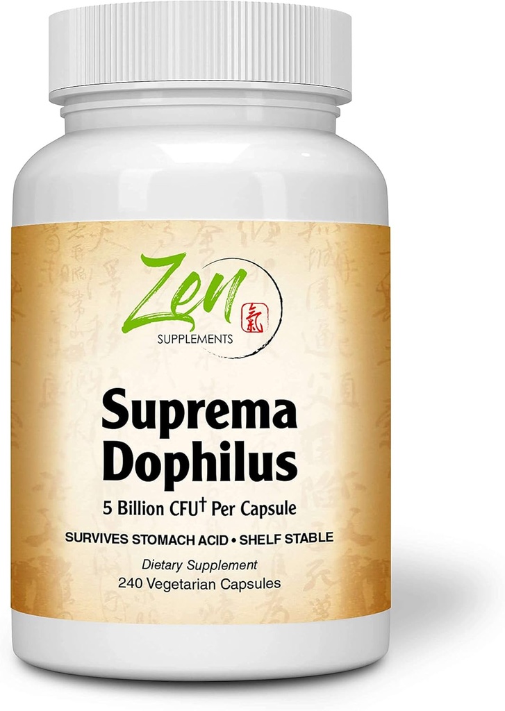 Zen Kosttilskud - Suprema- Dophilus - 5 Millioner CFU Probiotisk - 8 Stammer - Hylde Stabil og syre resistent - Understøtter Gastrointestinal & immunforsvar 240- Caps
