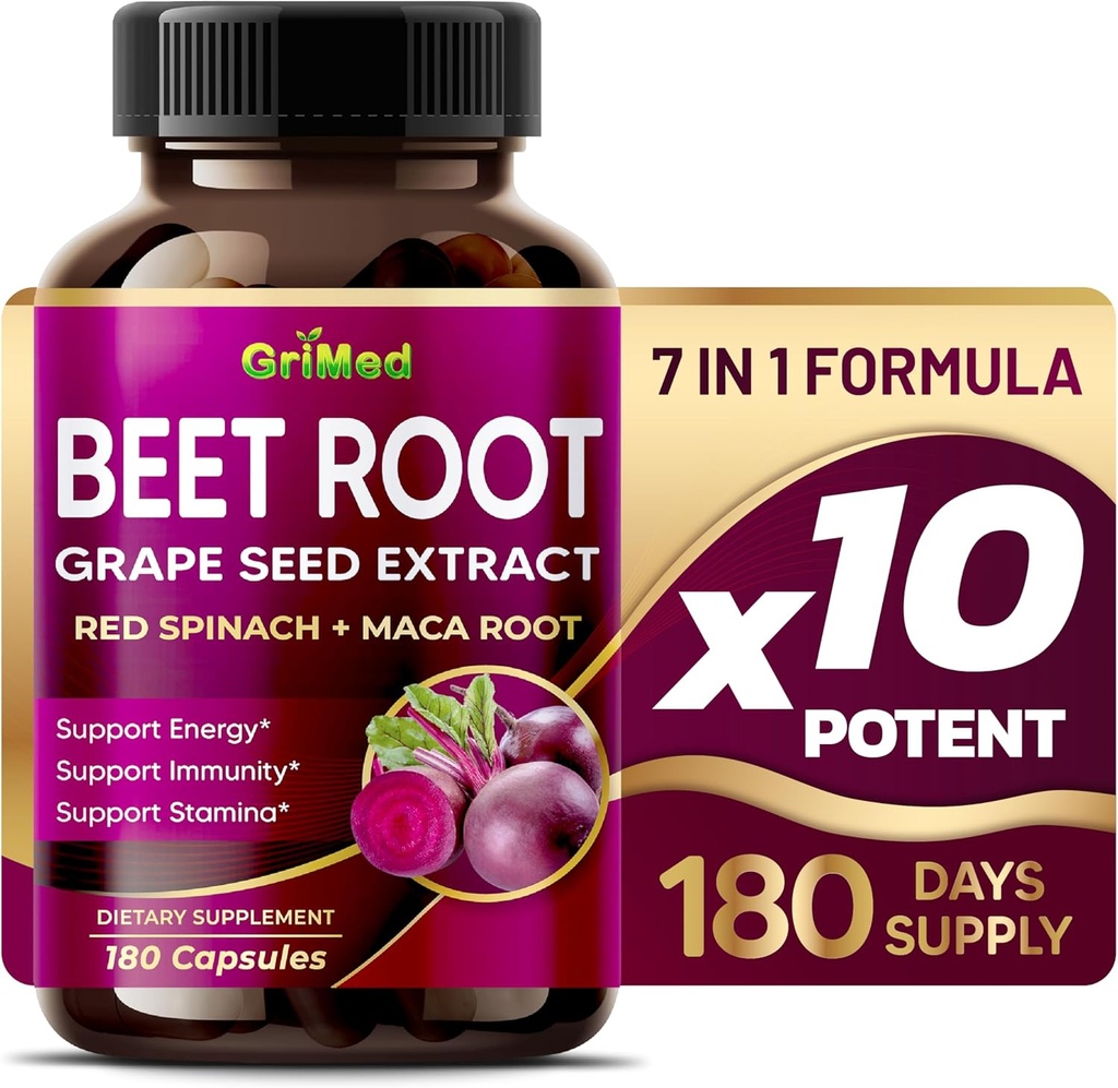 GriMed Beet Root med Grape Seed Extract, Maca Root, Rød Spinat & Ashwagandha - 180 Vegetabilske kapsler
