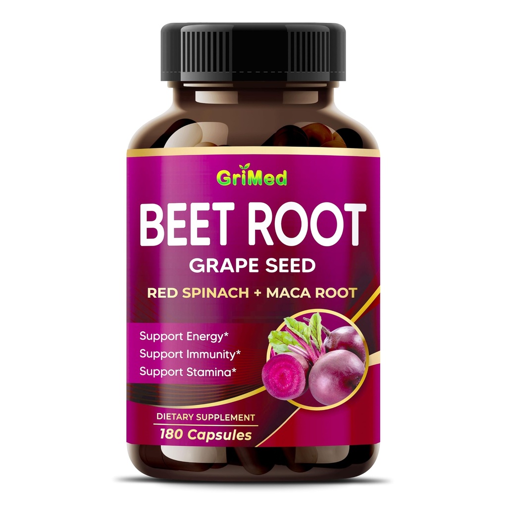GriMed Beet Root med Grape Seed Extract, Maca Root, Rød Spinat & Ashwagandha - 180 Vegetabilske kapsler