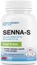 Puregen Labs Senna- S Natural Vegetabilsk Laxative Plus Afføring Blødgøringsmiddel Dual Action - 250 tabletter Senna Plus Destinable Overnight Relief of Occasional Constipation
