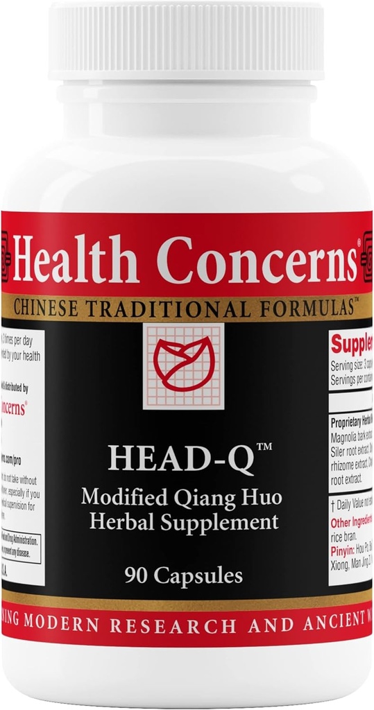 Sundhedsmæssige bekymringer Head- Q - Urtetræ supplement til spænding & Sinus Hovedpine Support - Qiang Huo Kinesisk urteformel med Magnolia, Chaste Tree, Gurkemeje - Cirkulationsstøtte - 90 Kapsler