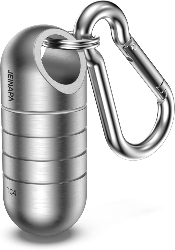 Small Pill Holder Keychain, JEINAPA Titanium Waterproof Mini Portable Pocket Pill Case Travel Pill Container, Nitroglycerin Tiny Metal Pill Box Pill Organizer for Outdoor Camping (Large, Style 3)
