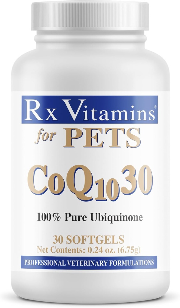Rx Vitamin til kæledyr COQ10- 30 for hunde og katte - Farmaceutisk Grade Ubiquinone - 30 Softgels