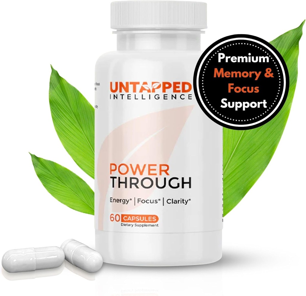 Power Through - Nootropic Brain Supplement for Memory and Focus with L-Theanine, Bacopa Monnieri, Rhodiola Rosea, B12, Energy Pills, Mood Support & Best Brain Supplement for Memory Focus