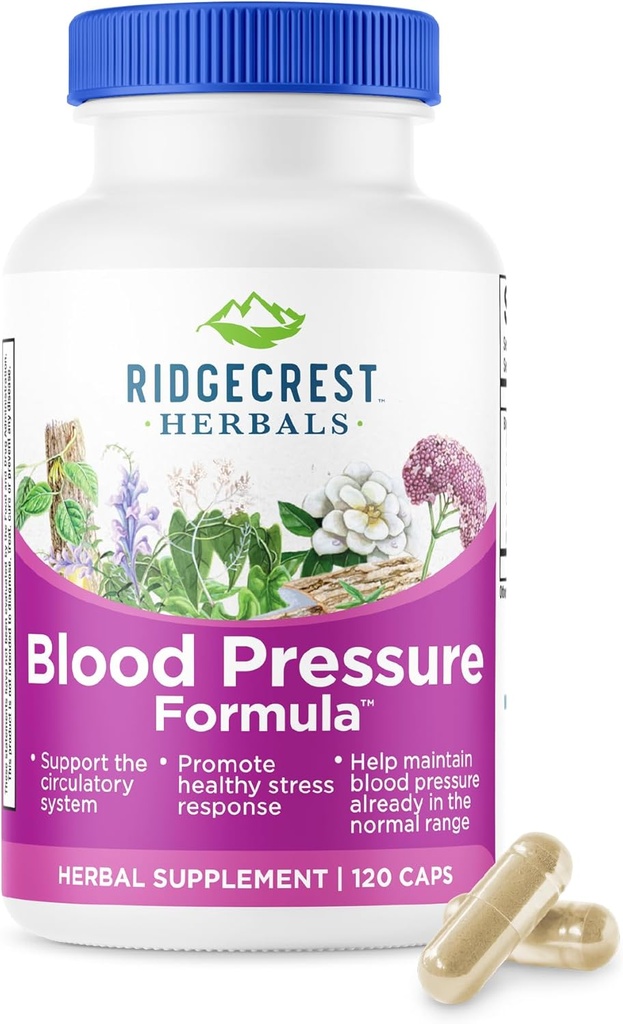 RidgeCrest Herbals Blood Pressure Herbal Formel, 12 urter, Poria Mushroom, Gastrodia, Gardenia, for hjerte, Vaskulære, cirkulering sundhed (120 Greve)