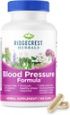 RidgeCrest Herbals Blood Pressure Herbal Formula, 12 Herbs, Poria Mushroom, Gastrodia, Gardenia, for Heart, Vascular, Circulation Health (120 Count)