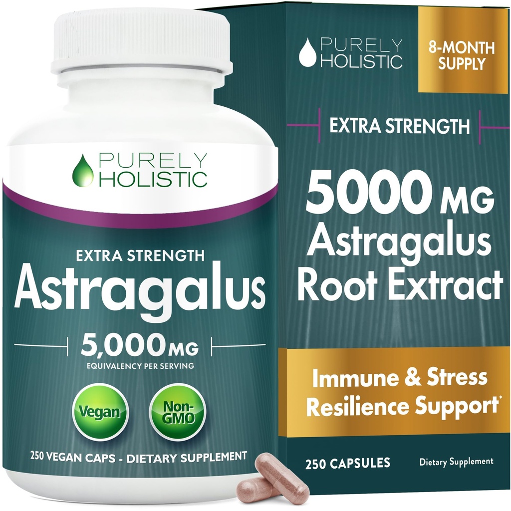 Astragalus Capsules 5000 mg - 250 Capsules, 8 + Måned Supply - Superior Strength Astragalus Root Extract 20: 1 - Ikke GMO, Vegetarisk & Vegansk Friendly - Understøtter immunsystemet & Kardiovaskulære