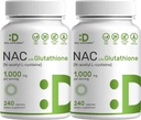 2 Pack NAC- tillæg (N- acetyl cystein) 1. 000 mg servering med reduceret glutathion, 480 kapsler