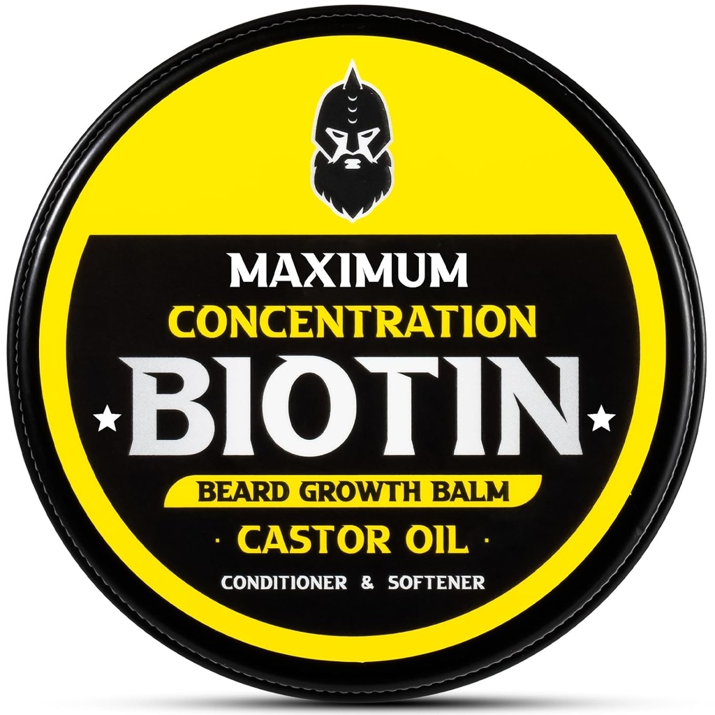 Beard Balm, Maximum Concentration BIOTIN, with Castor Oil and Argan & Jojoba Oils, Promotes Beard Growth, Styles, Strengthens & Softens Beards & Mustaches, 2 Ounce，Sandalwood