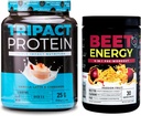 Nutrologi Beet Natural O2, Pre Workout Powder, Passion Fruit Flavor (30 Servere) TRIPACT Protein Powder, 7- in-1 Meal Erstatning Shake, Vanilla Latte Cinnamel Flavor (20 Servere)