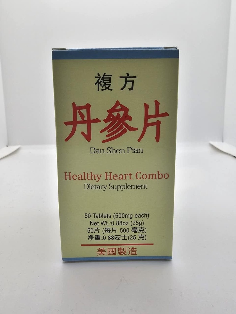 Fu Fang Dan Shen Pian Herbal Supplement Hjælper cardiovaskulære funktioner og kredsløbssystem, Fjern blod Stase, Bryst Distress og Angina 50 tabletter 500mg / hver Made in USA