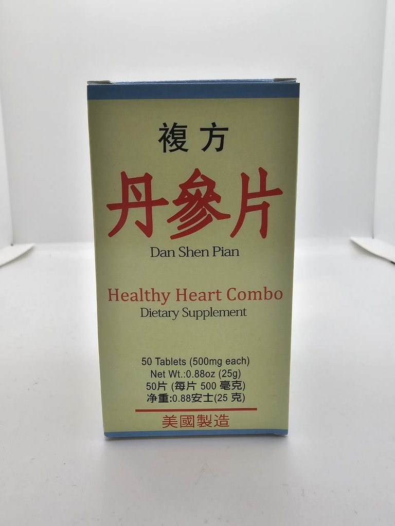 Fu Fang Dan Shen Pian Herbal Supplement Hjælper cardiovaskulære funktioner og kredsløbssystem, Fjern blod Stase, Bryst Distress og Angina 50 tabletter 500mg / hver Made in USA