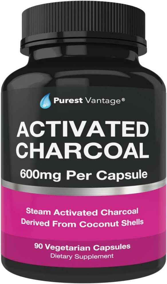 Pure Organic Activated Charcoal Kapsler - 600 mg per Kapsel, 90 Vegetariske Kapsler