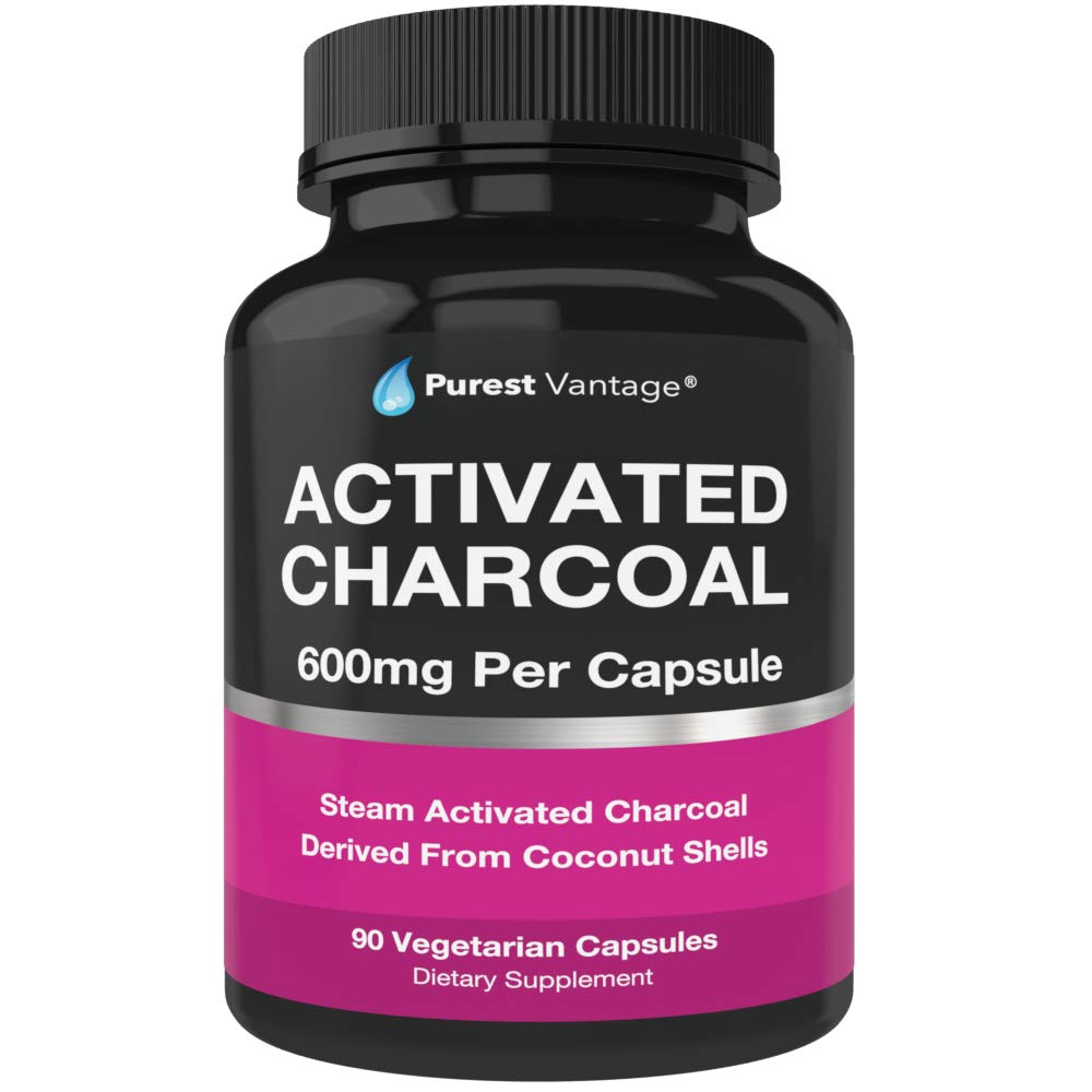 Pure Organic Activated Charcoal Kapsler - 600 mg per Kapsel, 90 Vegetariske Kapsler