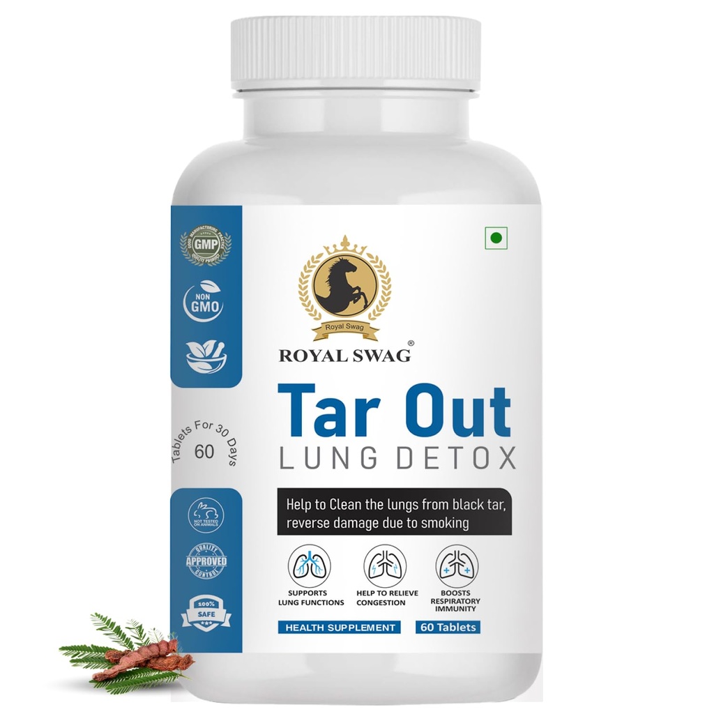 Royal Swag Tar Out Lung Cleanse and Detox Tablet (60 Pcs) Pack Natural Respiratory Support Supplement for Smokers and Non-Smokers Support Lung Health and Detoxification