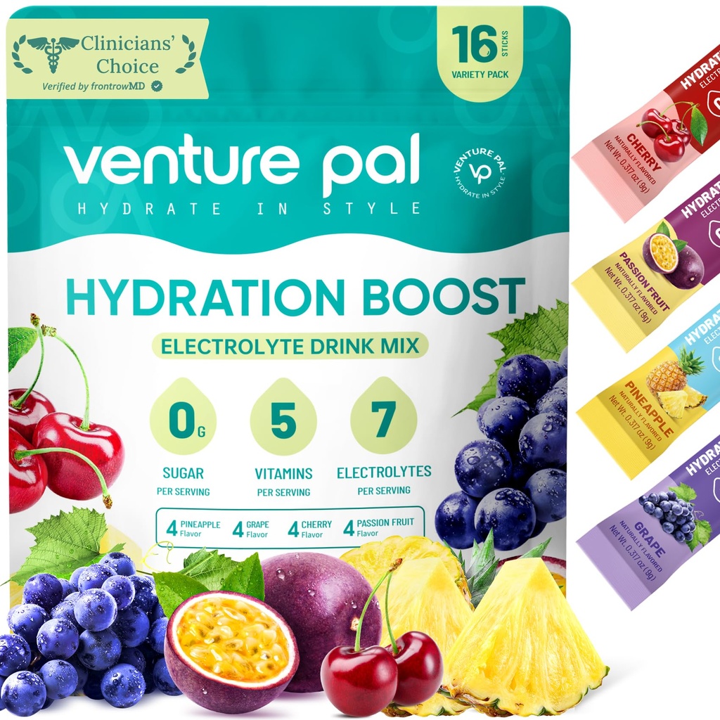 Venture Pal Sugar Free Electrolyte Powder Packets - Flydende Daily IV Drink Mix for Rapid Hydration & Party Recovery