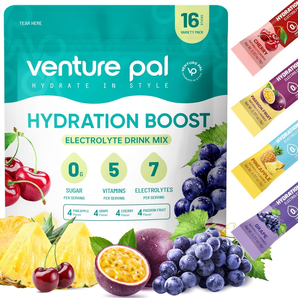 Venture Pal Sugar Free Electrolyte Powder Packets - Flydende Daily IV Drink Mix for Rapid Hydration & Party Recovery