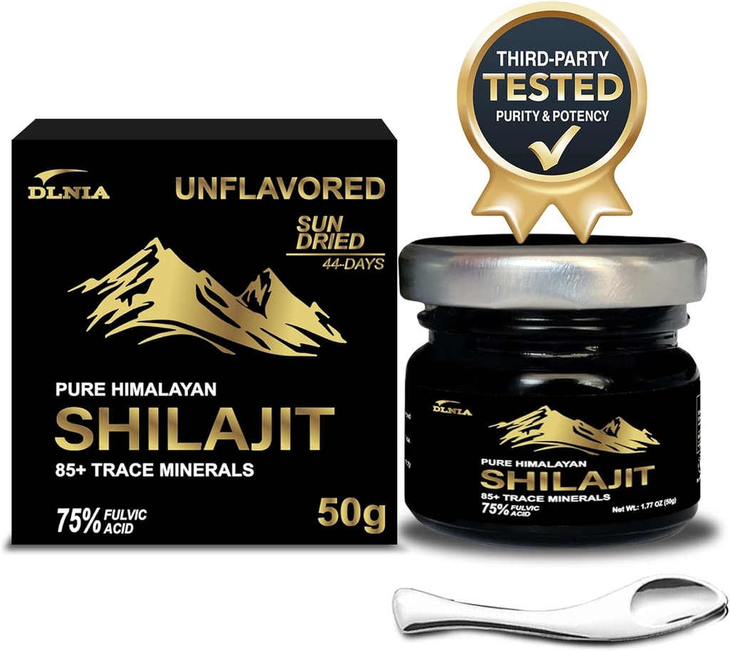 Autentisk shilajit Pure Himalayan Organic Shilajit Resin Supplement- Gold + Grad med 85 + Trace Minerals med 75% Fulvic Acid, Samlet energi & immunforsvar, Pure Shilajit til mænd og kvinder, 50g