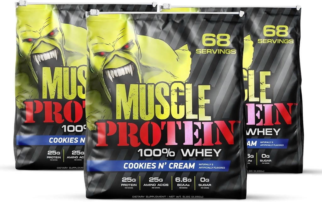 COLOSSAL LABS Muscle Whey Protein Flavored Protein Powder, 25000 mg Aminosyrer / servering, koldfiltret (Packaging May Vary) (15 Pound (pakke med 3), Cookies & Cream)