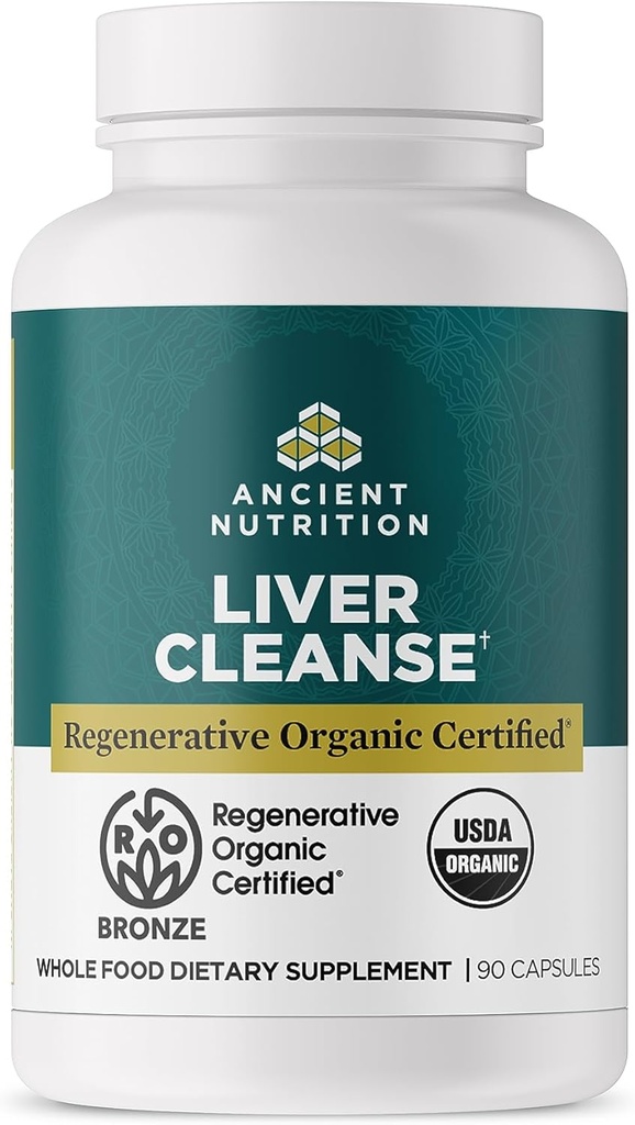 Ancient Nutrition Regenerative Organic Certified Lever Cleanse Supplement, Ancient Herbals Lever Cleanse med mælk tidsel, Burdock Root & Reishi for Optimal Lever Support, Gluten Free, 90 Greve