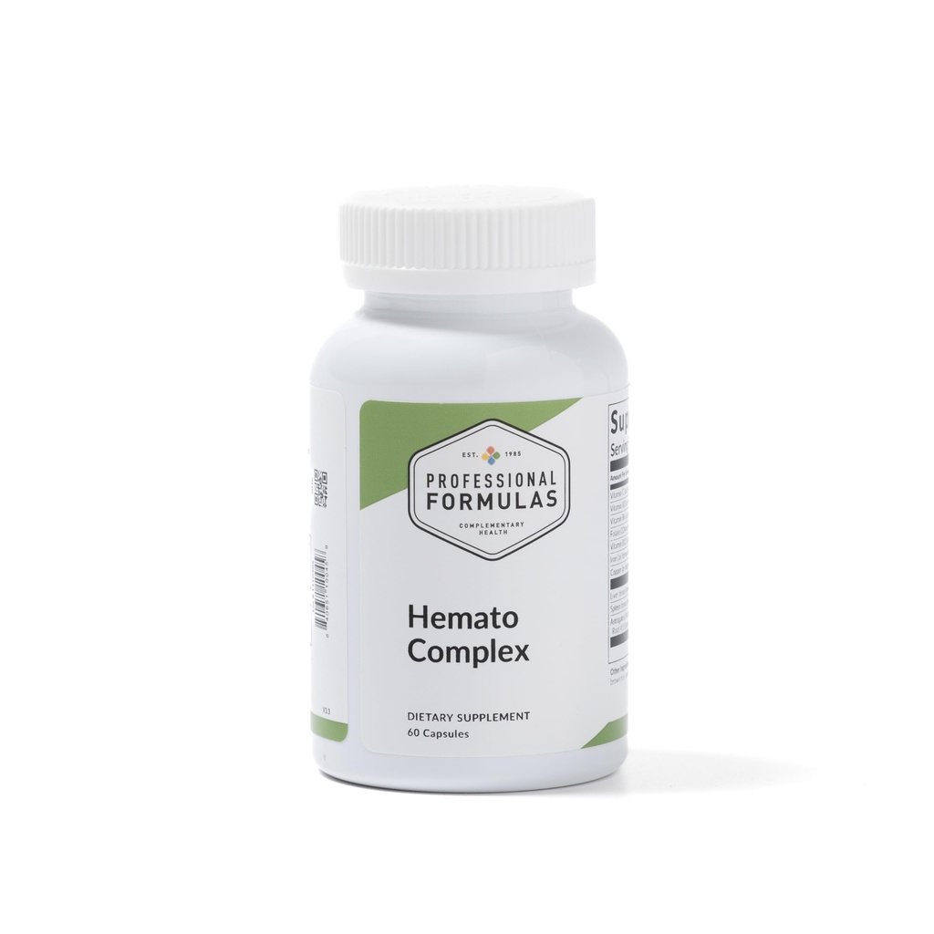 Professionel formulas Hemato Complex - Omfattende blodstøtte med lever & milt Glandulars, Jern, B Vitamin, Folate & Astragalus - fremmer røde blodceller dannelse & energi - 60 kapsler