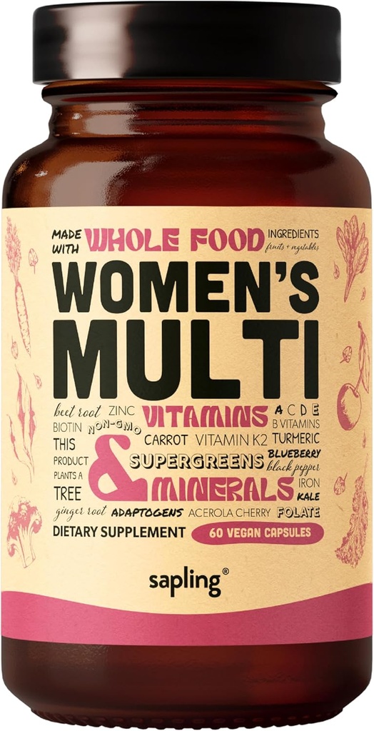 Multivitamin til kvinder - Daglige kvinders Multivitamin - Metyleret B kompleks med hele fødevarer ingredienser, vitamin B12, Folate, A, C, D3, E, K2, Økologiske Frugter & Grøntsager - Vegan, Non- GMO - 60 Caps