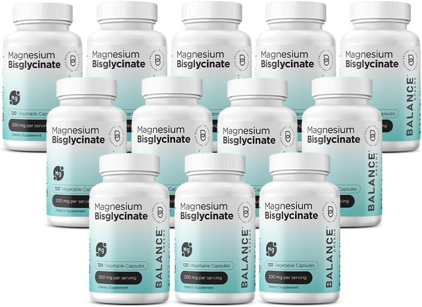 Magnesium Bisglycinat 200mg - High Absorption Chelated Magnesium Supplement - Genatle on Mave, Gluten- Free, Supports Sleep, Muscle Cramp & Positive Mood - 120 Kapsler (Pakning med 12)