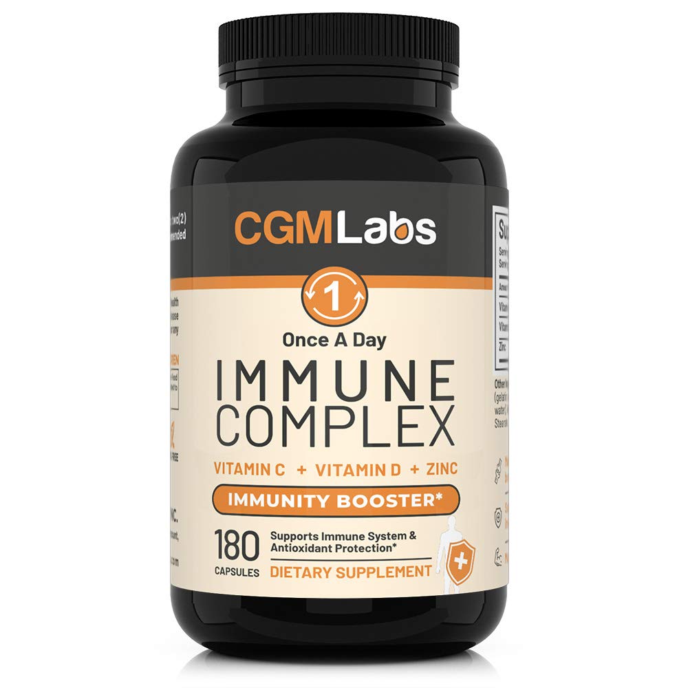 Immunkompleks én gang om dagen - vitamin C 900mg, vitamin D3 2500IE, zink 25mg i enkelt servering - 180 kapsler af CDM Labs