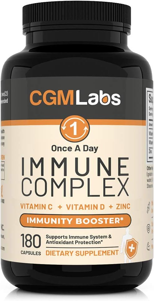 Immunkompleks én gang om dagen - vitamin C 900mg, vitamin D3 2500IE, zink 25mg i enkelt servering - 180 kapsler af CDM Labs