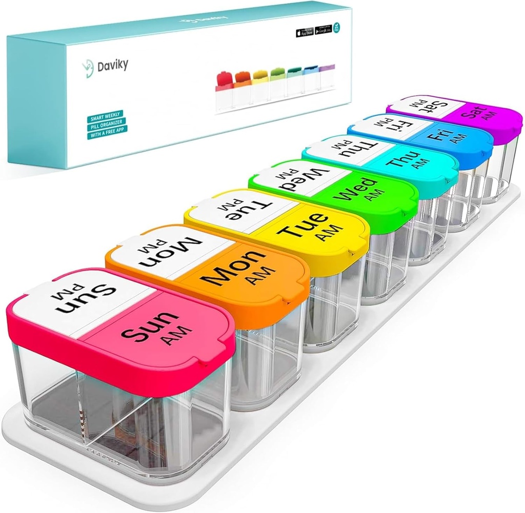 Daviky Extra Stor Pill Organizer 7 Dag, XL Weekly Pill Box 2 gange om dagen, AM PM Medicin Pill Organizer til tillæg, Big Daily Pill sag med stor beholder til at holde vitaminer og medicin