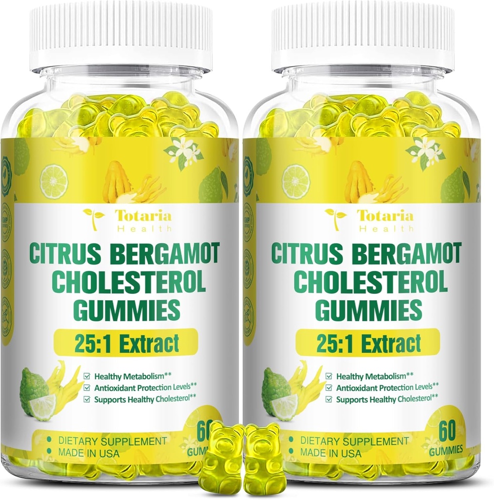 (2 Pakker) Sukker gratis Citrus Bergamot Gummies for Sund Kolesterol - Alle naturlige kosttilskud 25: 1 Uddrag fra Italien Bergamot supplement til immunstøtte sund anti-Aging Sugar- Free Vegan Pectin