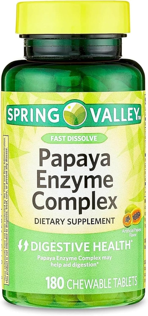 Papaya Enzyme Complex tyggetabletter Kosttilskud, 180 Tælling