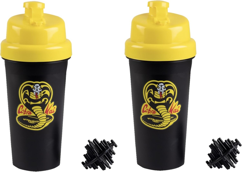 Karate Kid Cobra Kai 25oz Protein Shaker Bottles for Powder Mixes - Pack of 2 - Leakproof Lid Screw on Lids - Works for Smoothies, Energy Drinks, Workout Blends, Shakes - Officially Licensed