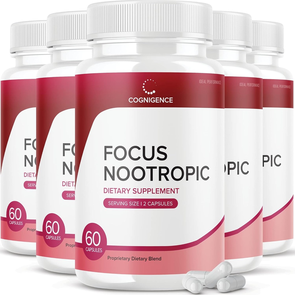 IDEAL PERFORMANCE (5 Pack) Cognigence Focus Nootropic Memory Booster Supplement Pills (300 Capsules)