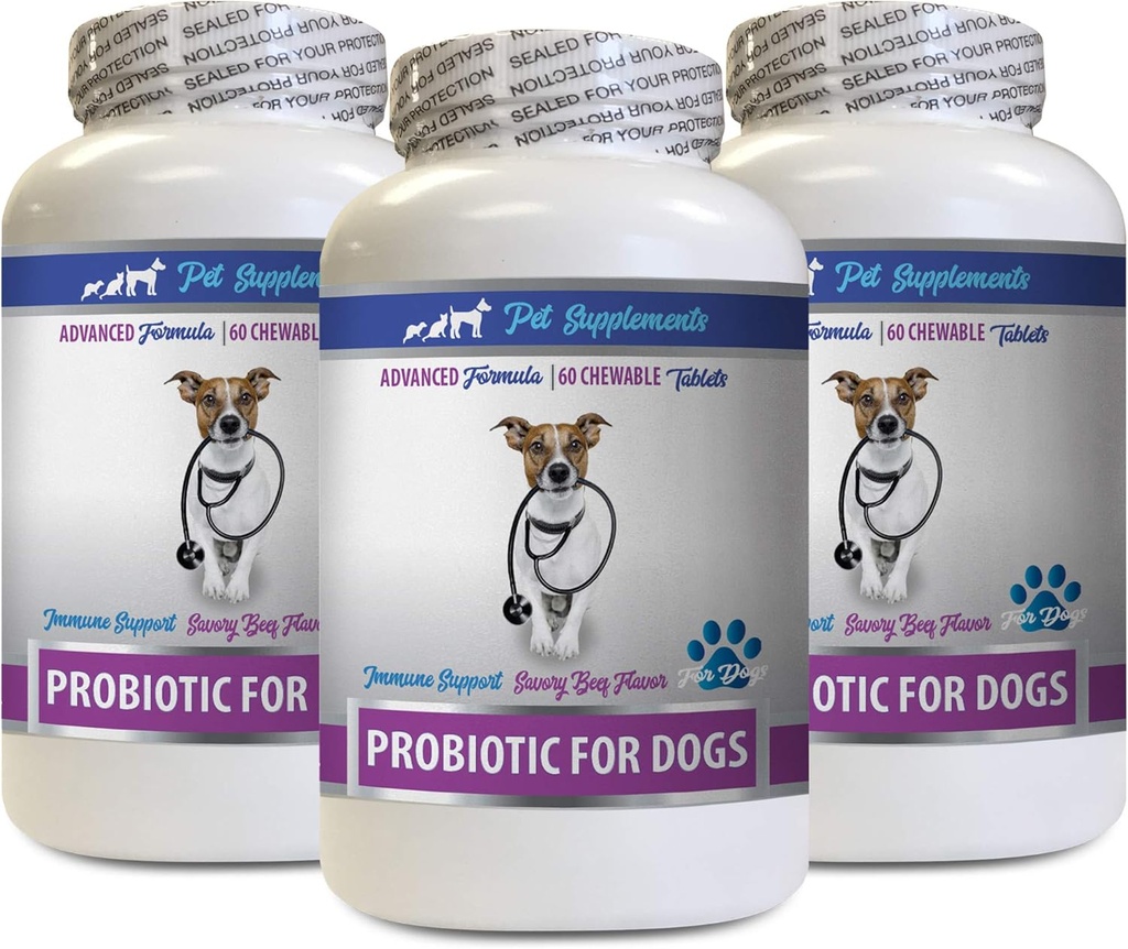 Hunde Gut Sundhed - PROBIOTICS for hunde - Sund Gut - Stop Gas Diarré og dårlig ånde - fordøjelig Boost - probiotisk Gut Sundhed - 3 flasker (180 Treatles)