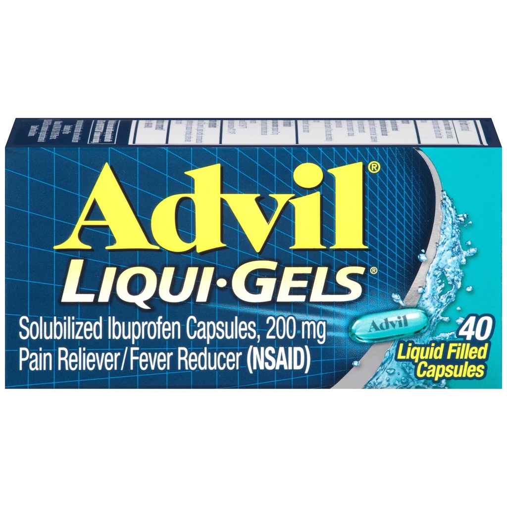 Advil Liqui- Gels Pain Reliever og Feber Reducer, smertestillende medicin til voksne med Ibuprofen 200mg For hovedpine, rygsmerter, menstruation og fælles smertelindring - 40 Væskefyldte kapsler