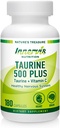 Taurin 500 Plus C-vitamin - 180 kapsler Sund hjerte Hjerne Sundhed Boost Energy Antioxidant Aminosyre supplement
