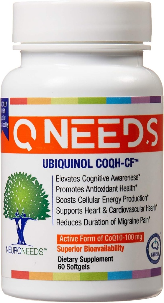 QNeeds ® coqh- se Ubiquinol 100 mg COQ10 Klinisk Proven Forbedret levering til maksimal absorption, Forbedret Mitokondriel support, Antioxidant til hjertesundhed, 60 Grev Softgels