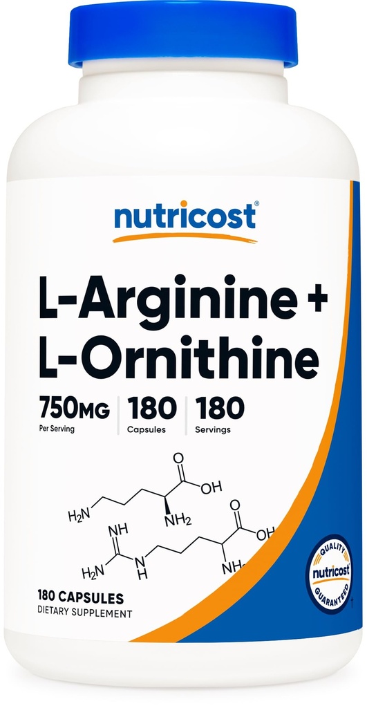 Nutricost L- Arginin L- Ornithin 750mg; 180 kapsler