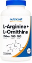 Nutricost L- Arginin L- Ornithin 750mg; 180 kapsler