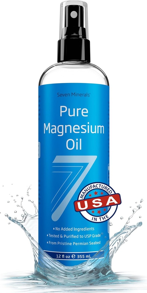 Syv mineral Pure Magnesium Oil Spray, Big 12oz, USP Grade, Extra Strength, for Feet, Sleep, Muscle Pain & Cramps - Mined in The USA