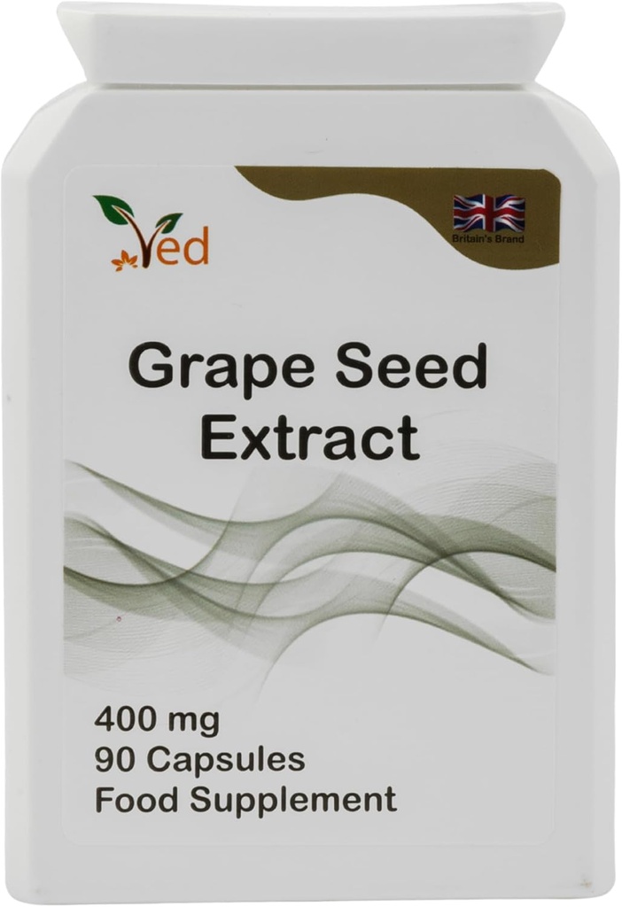 Med OPC Grape Seed Extract kapsler, min. 95% Oligomeric Proanthocyanidin, 400 mg 90 Vegan Capsule (3 Måneders Tilgang)
