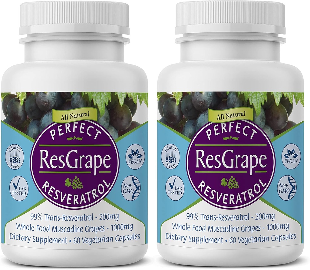 Perfect Supplements - Perfect ResGrape Resveratrol - 60 kapsler - Trans- Resveratrol & Organic Muscadine Grapes - 2 Pack