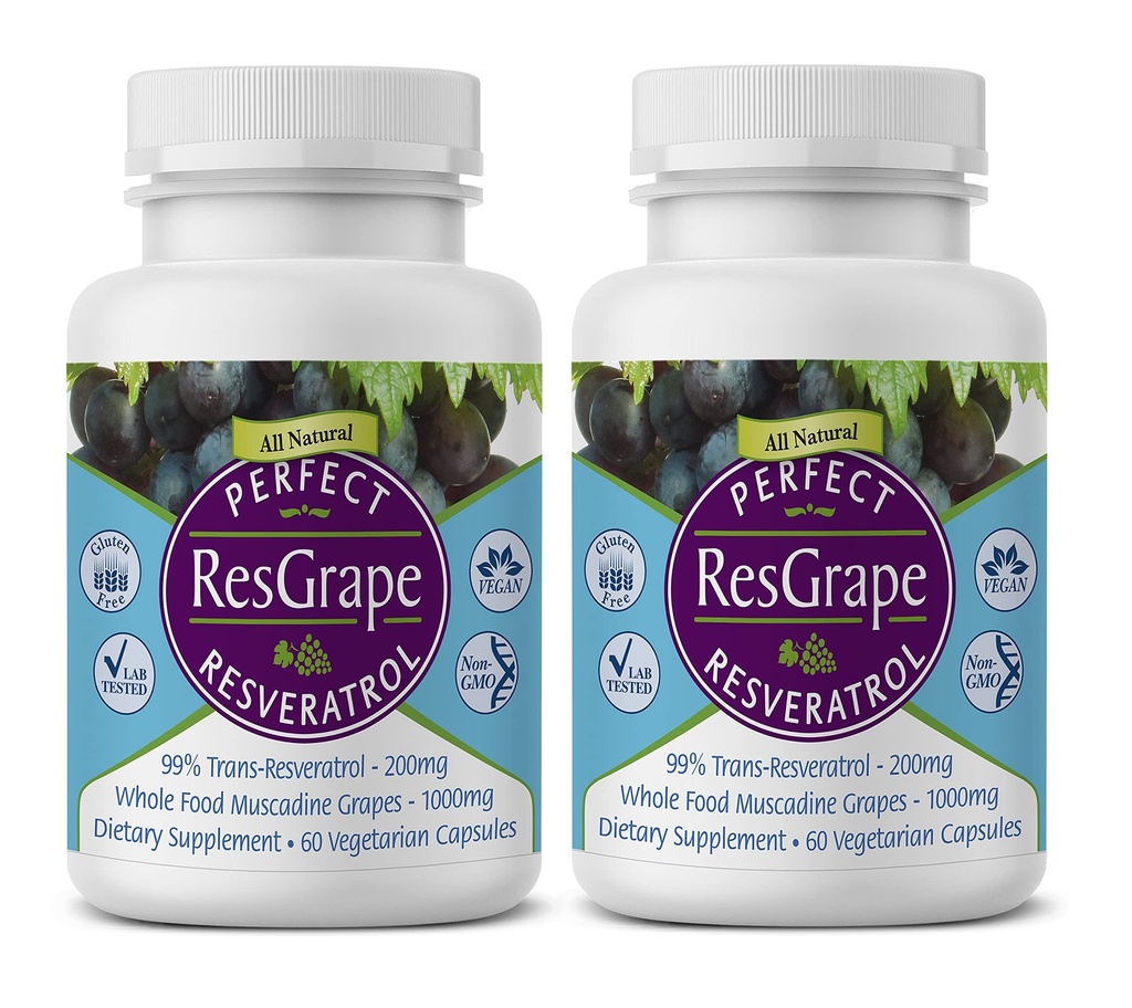 Perfect Supplements - Perfect ResGrape Resveratrol - 60 kapsler - Trans- Resveratrol & Organic Muscadine Grapes - 2 Pack