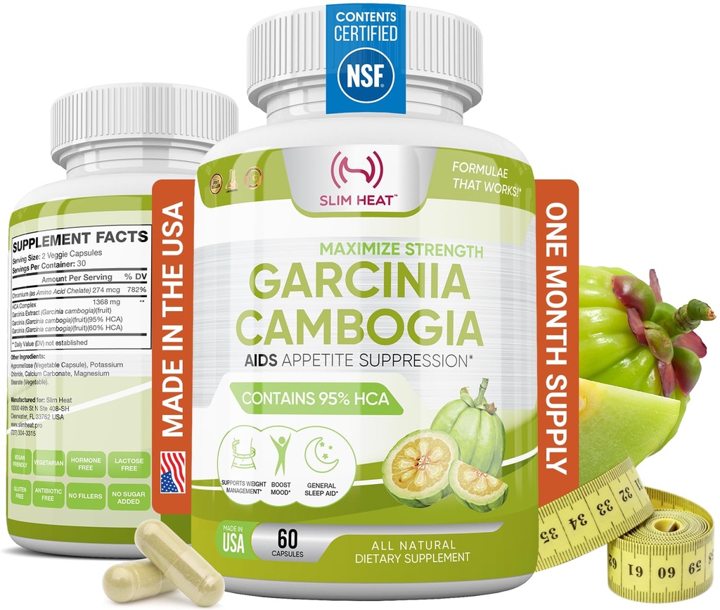 100% Pure Garcinia Cambogia Uddrag med 95% HCA - Administrer mad cravings - Bedste Carb Blocker for kvinder & mænd - Max Strength Garcinia Cambogia Raw Diet Pills Made in USA - 60 Veggie Kapsler