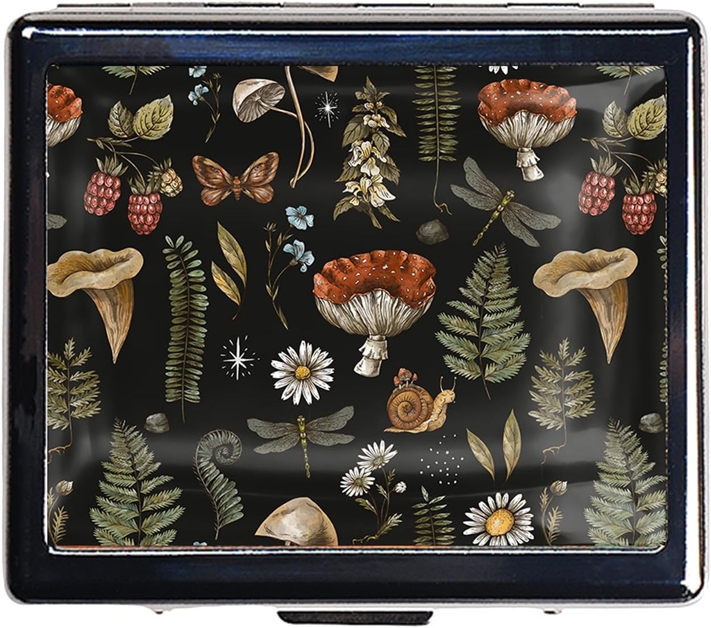 7 dage forkromet Shiny Silver Pill Organizer med spejl inde har 8 separate afdelinger rektangel 7 dage Pill Box Pill Case (Efteråret Harvest Woodland svampe)